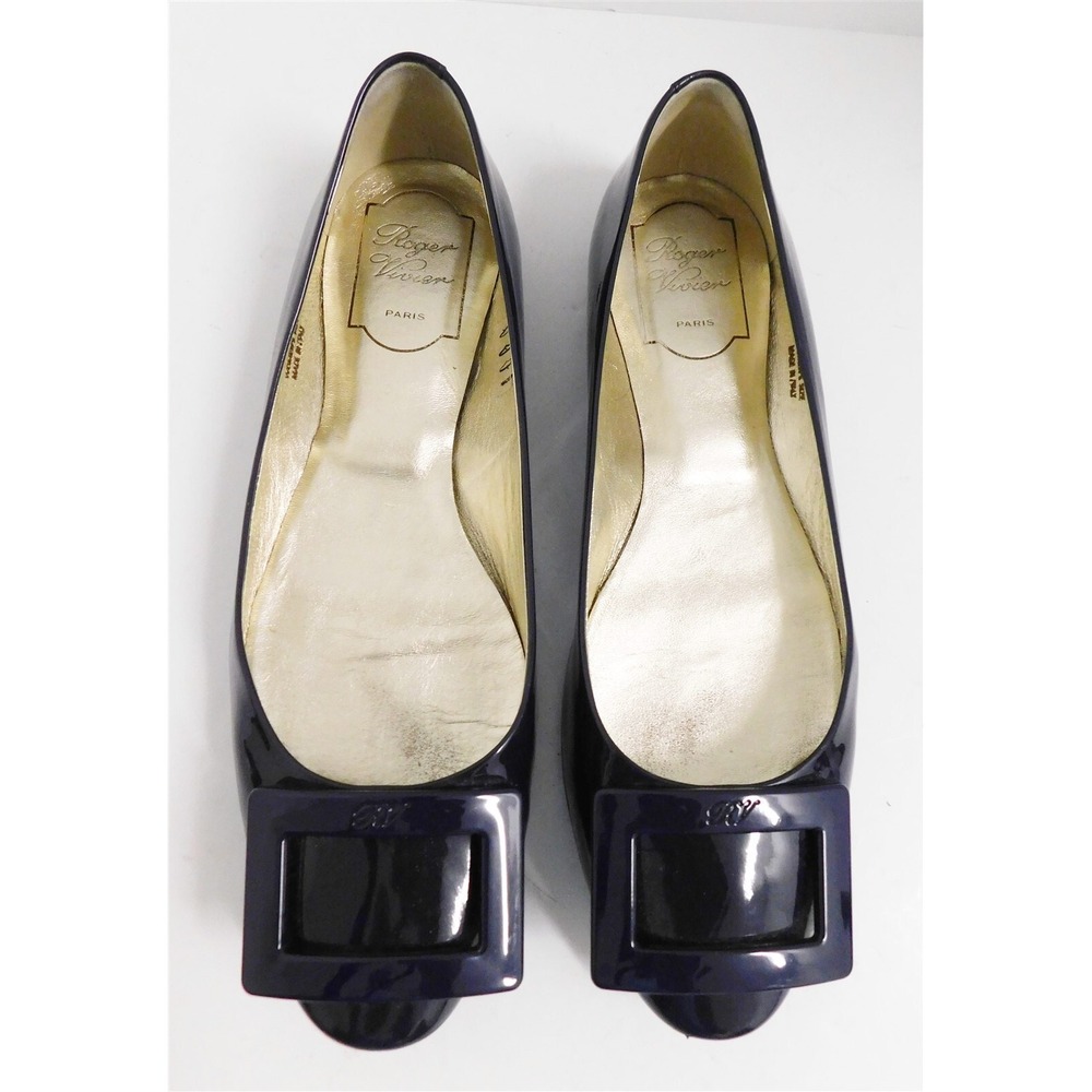 Roger Vivier Paris Navy Blue Patent leather Buckle Ballet Falts Italy 37.5 - Picture 3 of 7